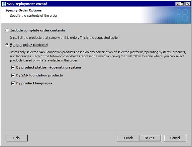 Sas Deployment Wizard subset order contents 