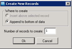 Create New Records window Screenshot of the "Append to bottom of data" option