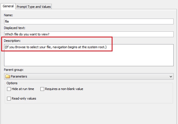 Description: (If you Browse to select your file, navigation begins at the system root.)