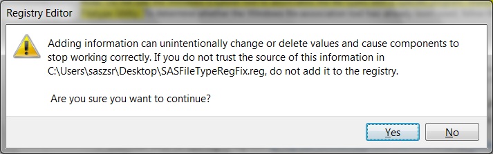 Registry Editor dialog box - are you sure you want to continue