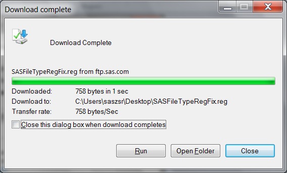 Download complete dialog box