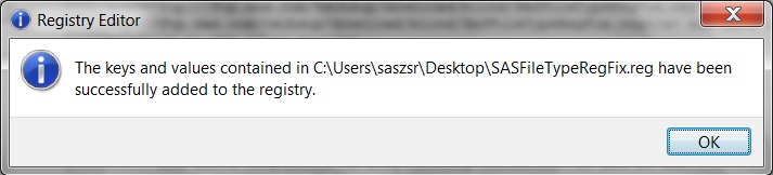 Registry Editor dialog box - success message