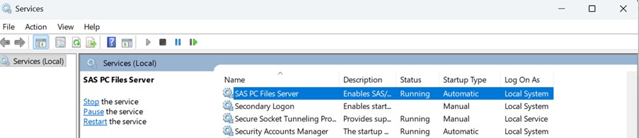 Windows Services showing PC FILES SERVER service