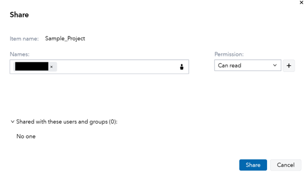 The Share window of the "Sample_Project"